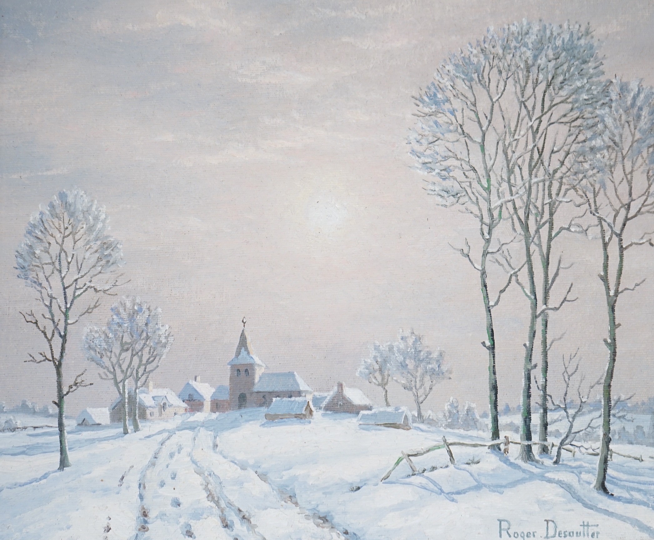 Roger Desoutter RSMA (1923-2020), oil on board, 'Christmas Eve in the Auvergne', signed, 24 x 29cm